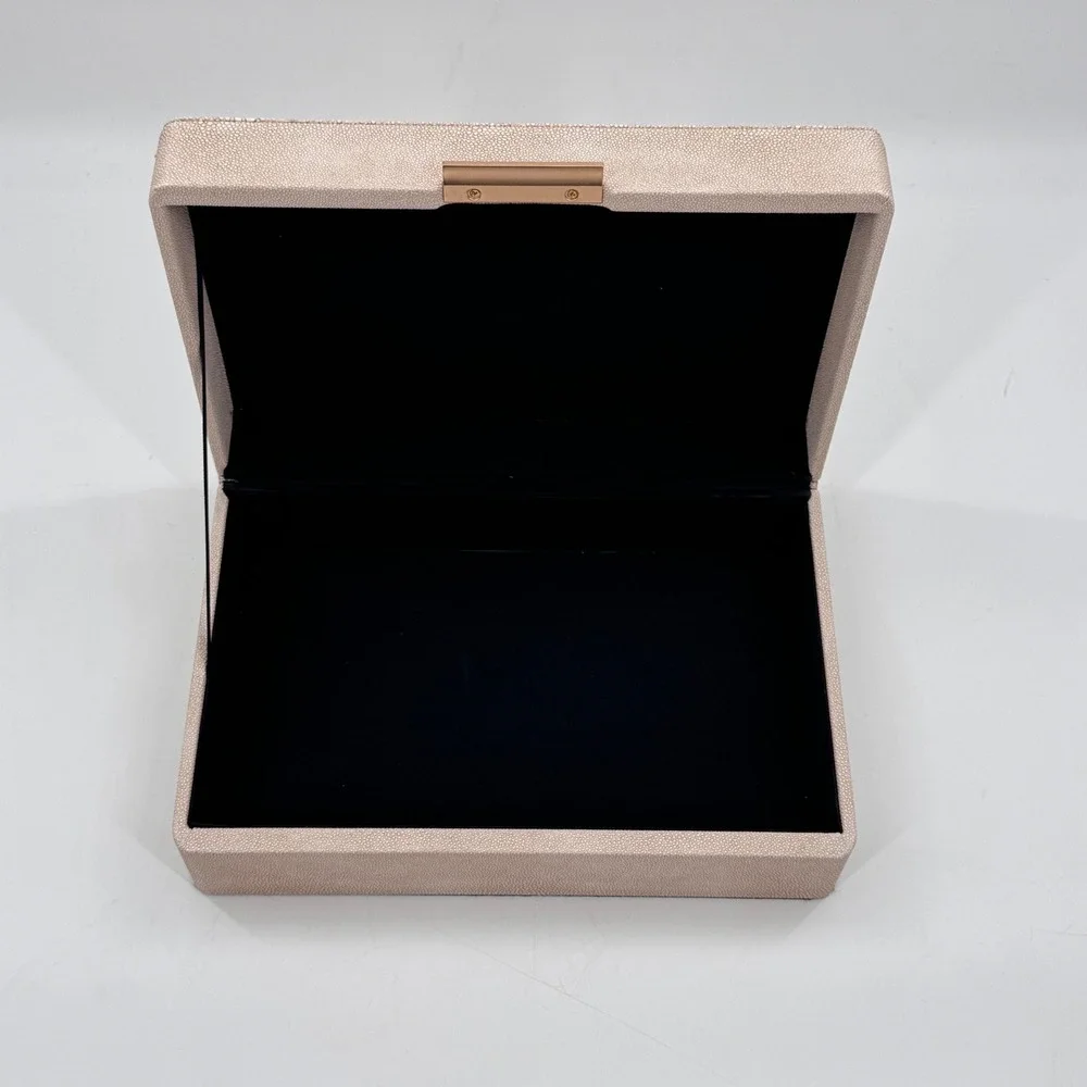 Faux Shagreen Decorative Storage Box Ivory Blush Brass Handle
